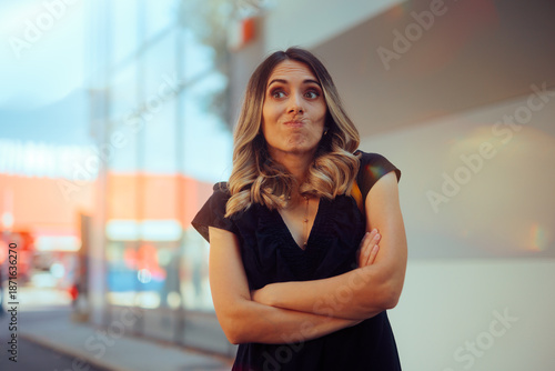 Foto Puzzled Disoriented Woman Standing with her Arms Crossed
Girlfriend standing al