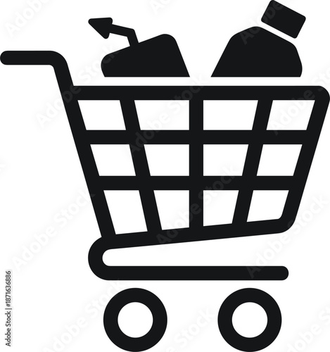 Black shopping cart with bottle and spray can wheels