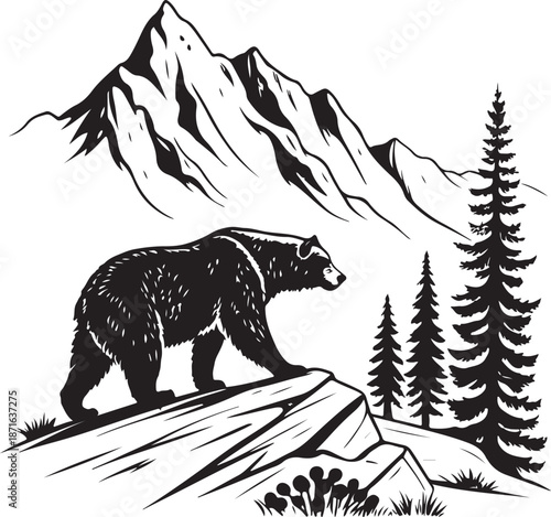 Modern minimal black mountain silhouette vector, smooth curves, flawless cut outline, flat isolated design, transparent background, elegant professional high-quality stock illustration