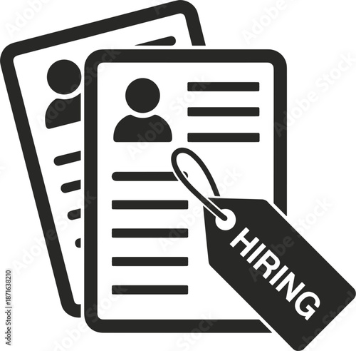 Two resumes with hiring tag on white background job application recruitment employment