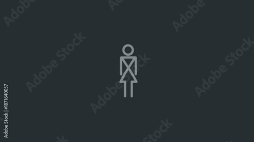 Modern universal gender-neutral public toilet icon, inclusive restroom sign for all genders, minimalist design on dark grey background.