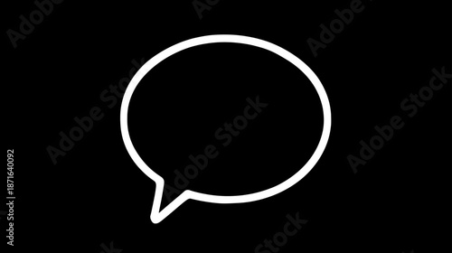 Clean white outline speech bubble icon on a black background, symbolizing communication, chat, messaging, dialogue, and customer service.
