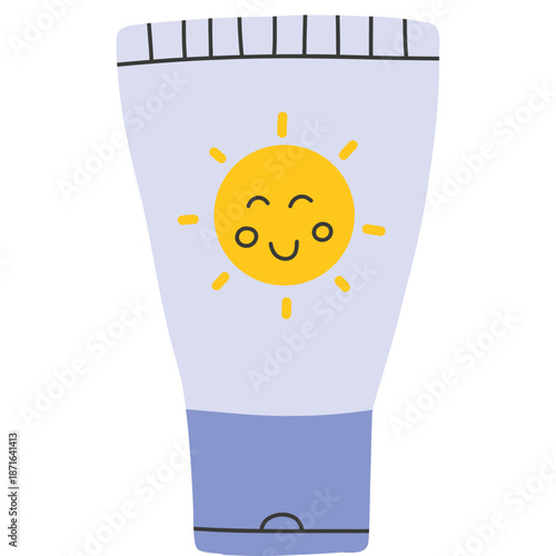 Sunscreen tube with smiling sun icon