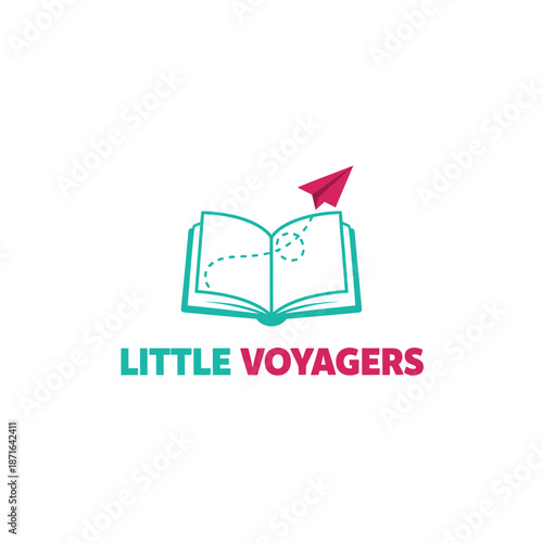 Little Voyagers Creative Education Logo featuring Open Book and Paper Plane for Kids Learning