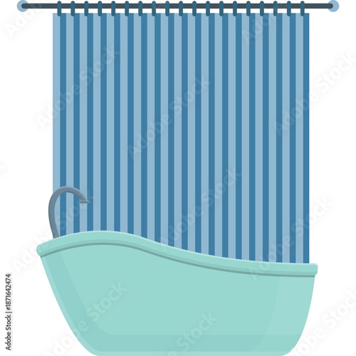 Turquoise Bathtub with Blue Shower Curtain