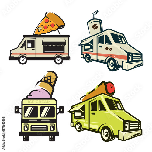 Foodtruck clipart bundle template, for food business.