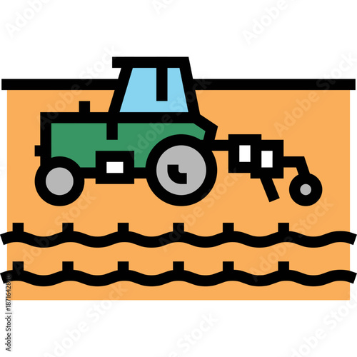 Tractor plowing a field icon