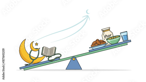 Illustration of Ramadan fasting concept with balanced scales