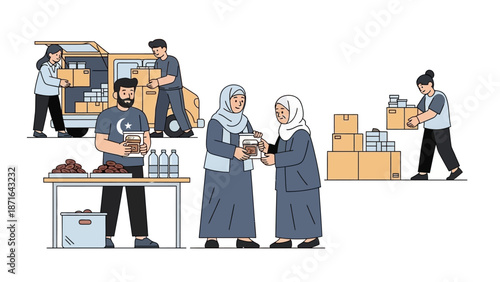 Volunteers Distributing Food and Supplies in Community Effort