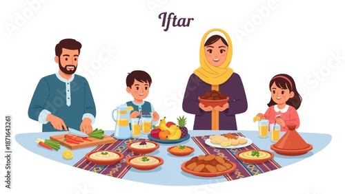 Family Enjoying Iftar Meal Together During Ramadan Celebration