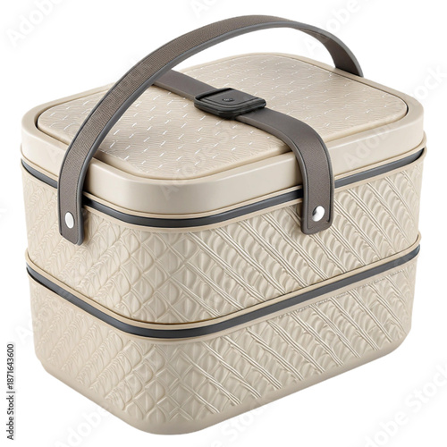 A stylish bento carrier with a soft touch exterior and embossed design, perfect for meal prep, picnics, or office use.