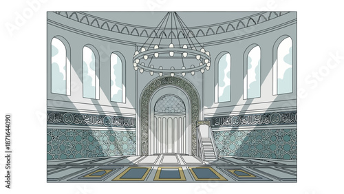 Elegant interior of a mosque with intricate architectural details