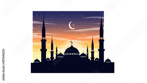Silhouette of a Mosque against a Colorful Sunset Sky