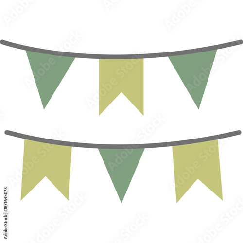 Two Rows of Green and Yellow Bunting Flags