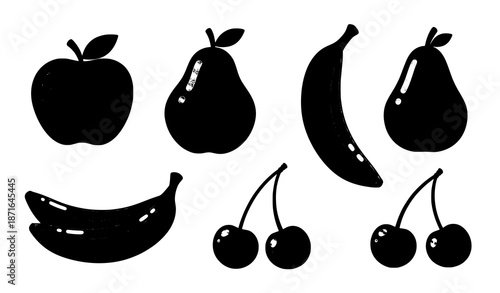 Cute cartoon fruit vector set with apple pear banana and cherry