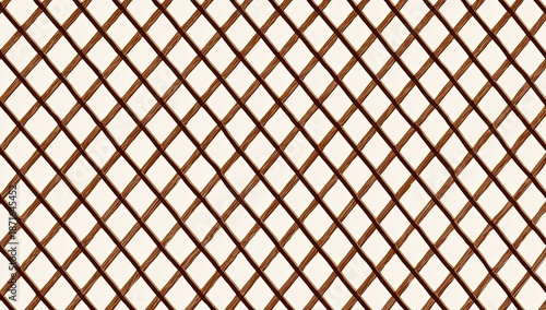 Diagonal latticework of dark brown lines on a pale off-white background