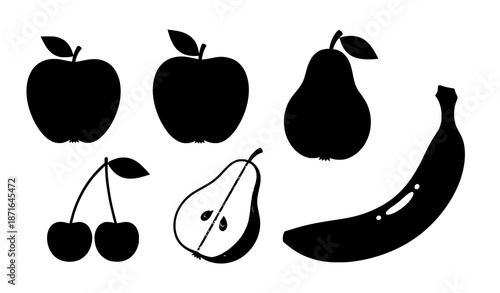 Colorful apple pear banana and cherry flat fruit vector set