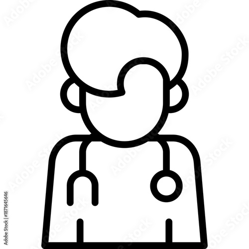 Doctor Avatar Line Icon – Physician Profile Symbol with Stethoscope, Medical Staff Headshot for Hospital UI