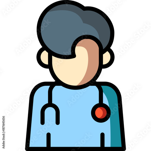 Doctor Avatar Lineal Color Icon – Physician Profile with Stethoscope, Medical Professional for Hospital Interface