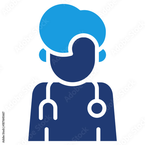 Doctor Avatar Blue Glyph Icon – Physician Profile Symbol with Stethoscope, Hospital Medical Staff Headshot
