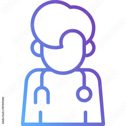 Doctor Avatar Gradient Line Icon – Physician Profile with Stethoscope, Medical Staff Headshot for App UI