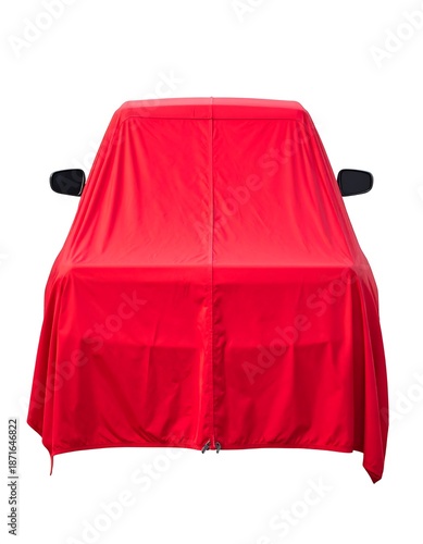 Red cloth covers a vehicle