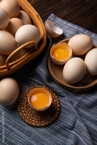 Healthy Fresh Farm Eggs Detailed Macro Closeup