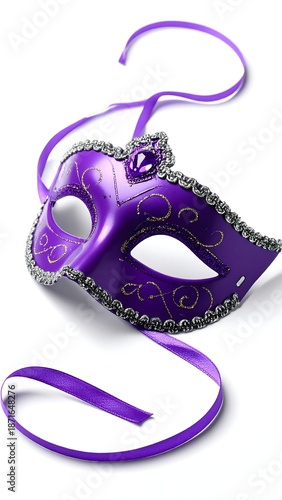 Purple masquerade mask with ribbon