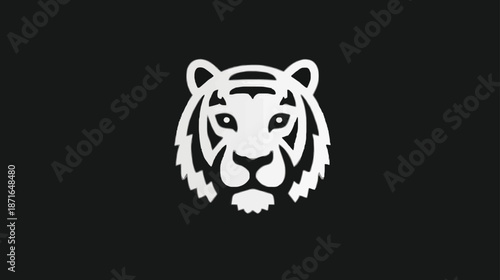 Powerful white tiger head graphic illustration on a black background. Modern wildlife animal symbol and minimalist design.