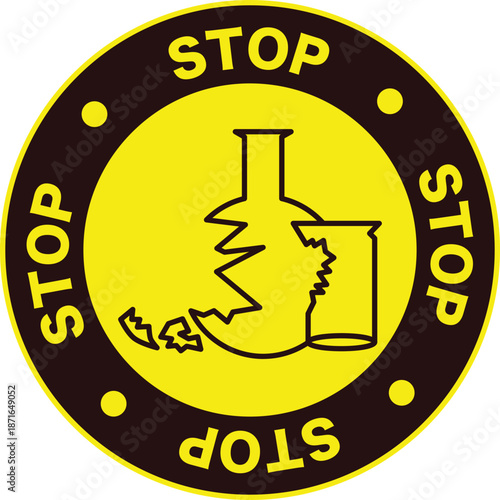 Warning Sign: Broken Glassware and Chemical Flask