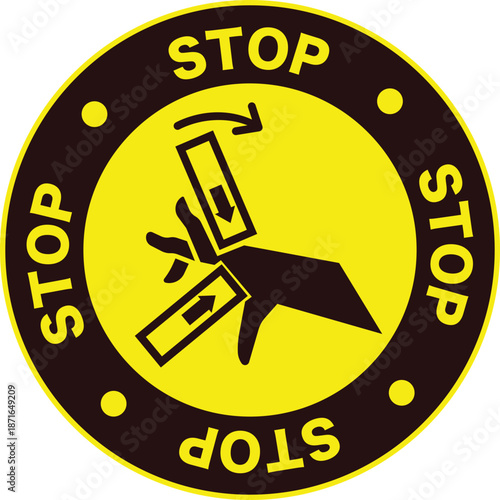 Warning Symbol: Stop, Finger Caught in Machine