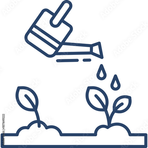 Watering can pouring water on young plants