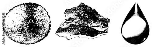 Halftone Rendered Geological Specimen and Water Droplet Isolated