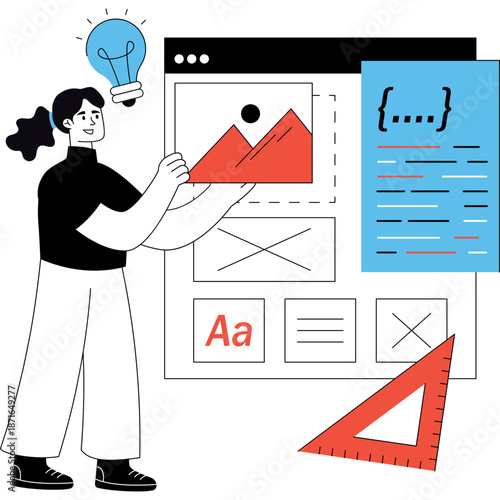 Web Design Concept with Lightbulb and Wireframes