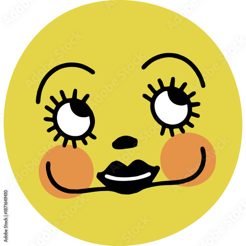 Whimsical cartoon face with rosy cheeks and wide eyes