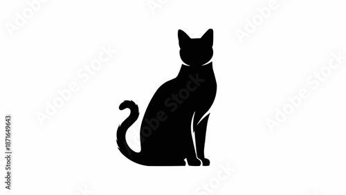 Silhouette of a black cat sitting elegantly.