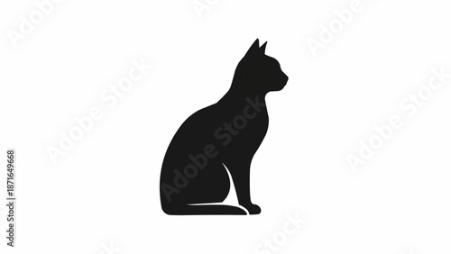 Silhouette of a black cat sitting and looking to the side.
