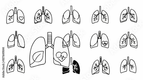 Collection of Human Lung Illustrations with Various Icons.