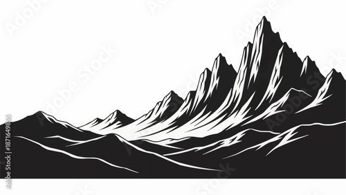 Dramatic Mountain Range Silhouette Landscape Illustration.