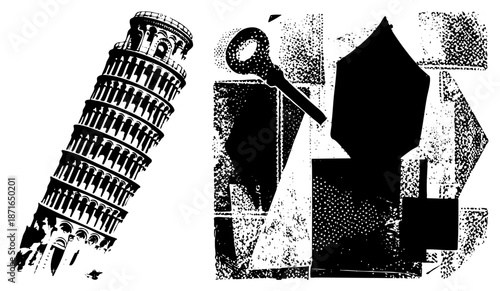 Leaning Tower of Pisa and Abstract Geometric Key Silhouettes