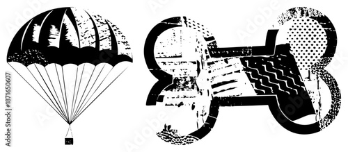 Vintage Hot Air Balloon and Cannon Vector Illustration Set