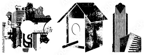 Abstract Urban Architecture Silhouettes with Grunge Texture