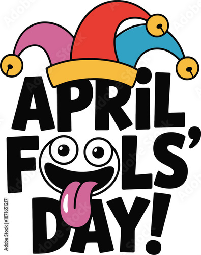 April Fools' Day Cartoon Illustration with Jester Hat