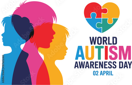 Autism Awareness Day Colorful Silhouettes Puzzle Pieces