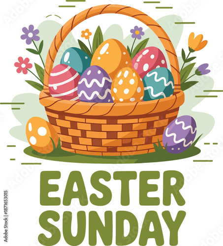 Colorful Easter Eggs in a Basket on Easter Sunday