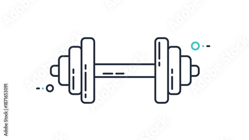 A minimalist line art icon of a heavy dumbbell, representing fitness, weightlifting, gym workouts, and building physical strength.