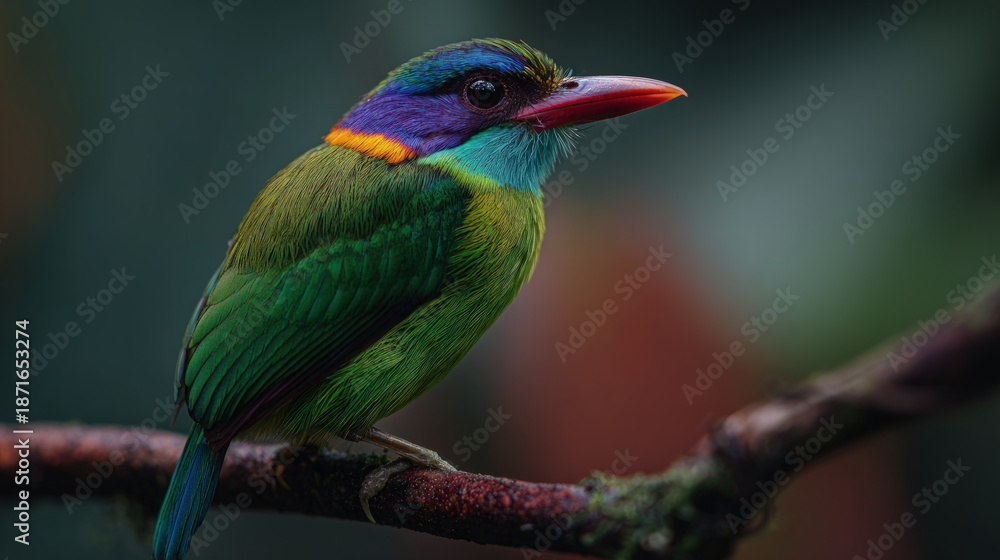 Fototapeta premium Colorful tropical bird perched on branch