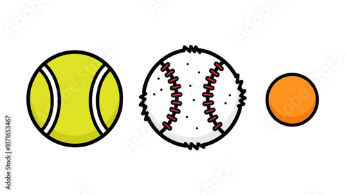 Collection of various sports balls illustrations on a plain background, depicting game equipment for different activities