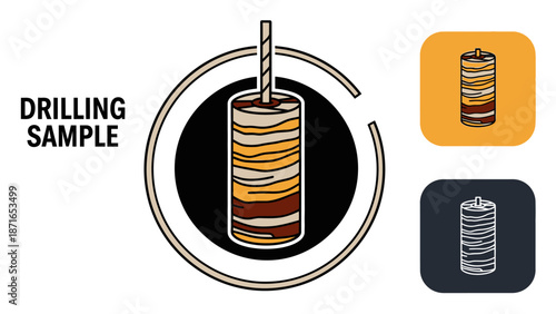 Geological Core Sample Illustration with Earth Layers and Drilling Rod - Scientific Study and Research Concept