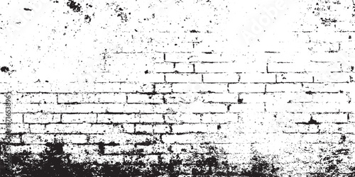 Black dotted textured background, noisy gritty dot halftone effect. Texture of old cracked brick wall with  black texture as brick wall shape on white background Vector. Use for decoration, aging 
